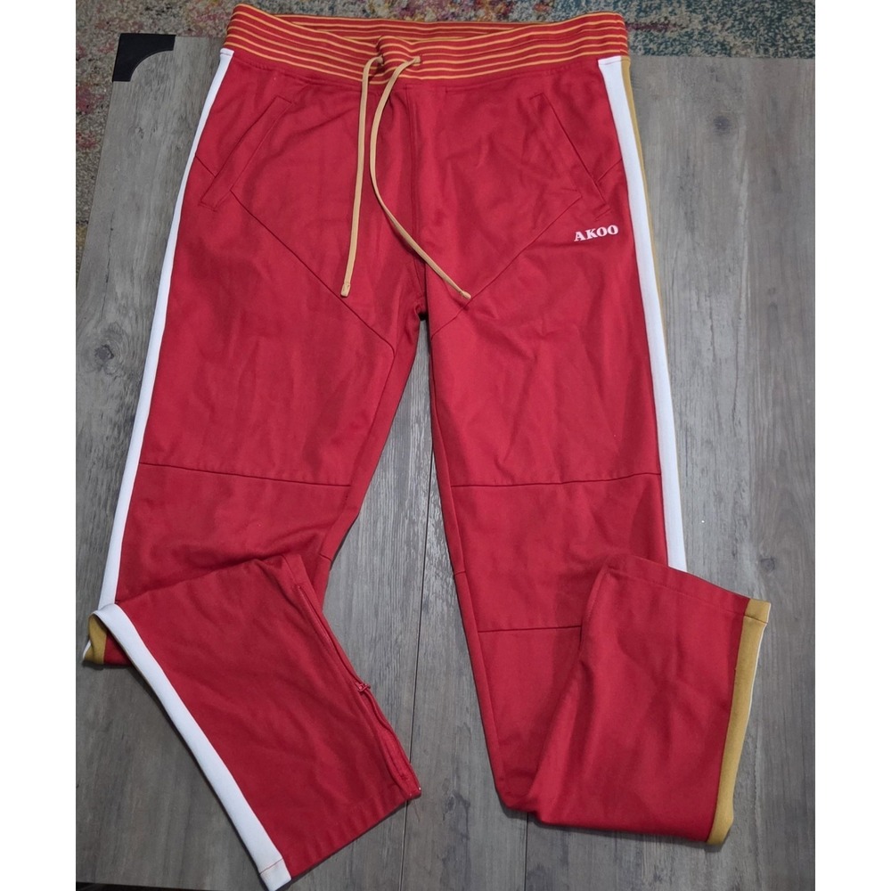 AKOO Slick Tracks Ted Pants With White Side Stripe & Yellow Accent Men XL
